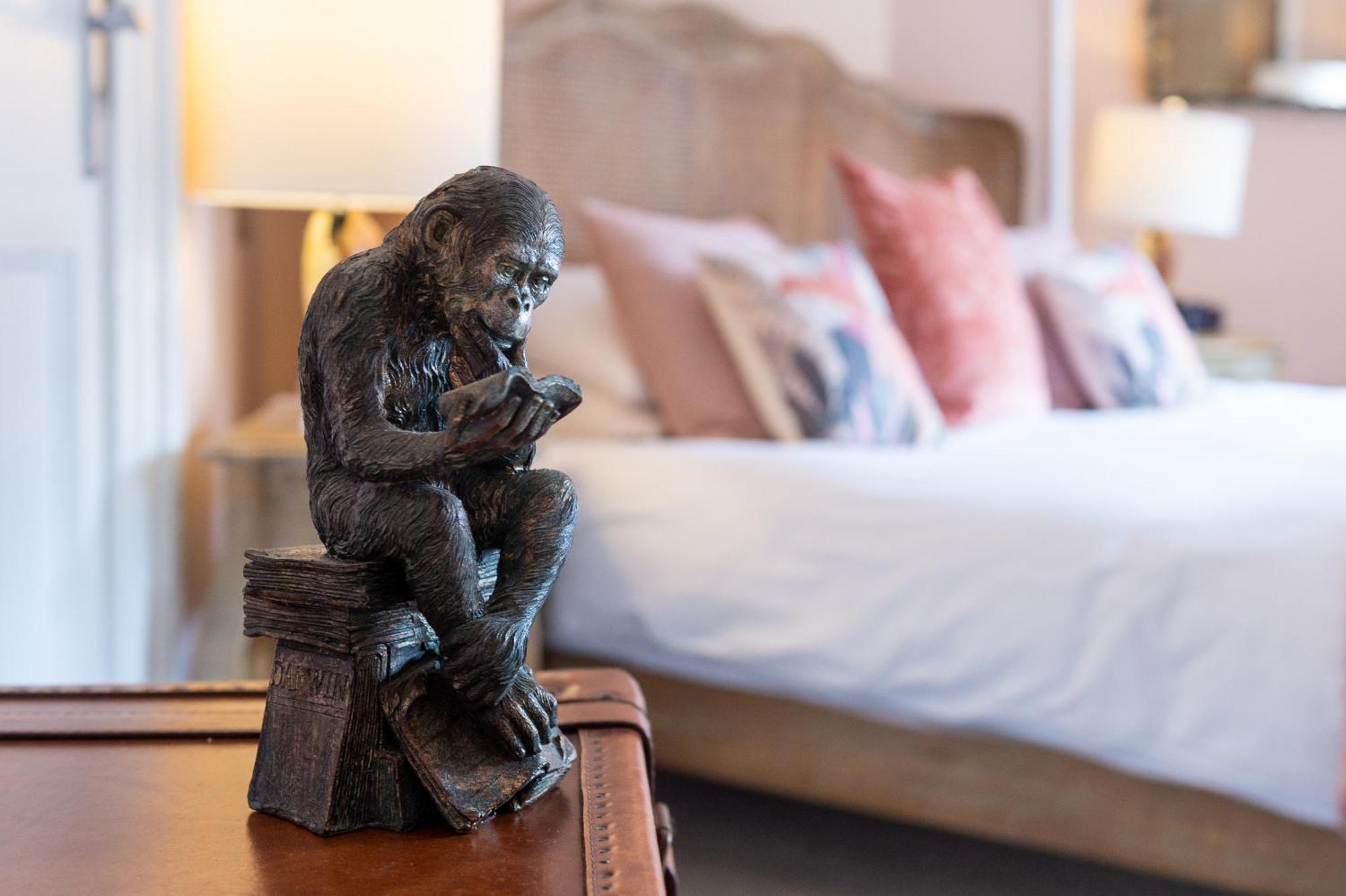 Bed and Breakfast Darwin'S Townhouse Shrewsbury Pokoj fotografie A sculpture of a monkey sitting on a suitcase